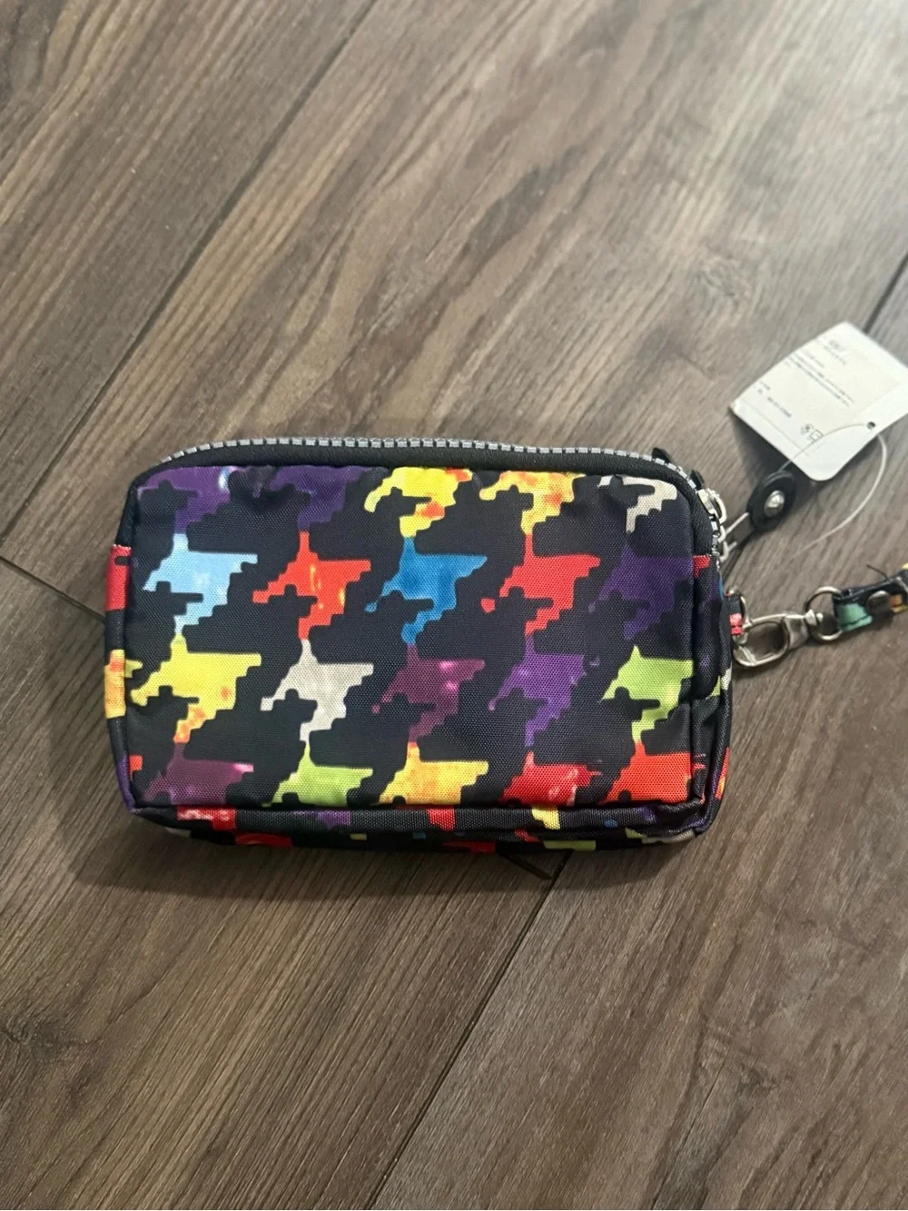 NWT Raffinato Rainbow Houndstooth Wristlet Pouch Cosmetic Bag Y2K